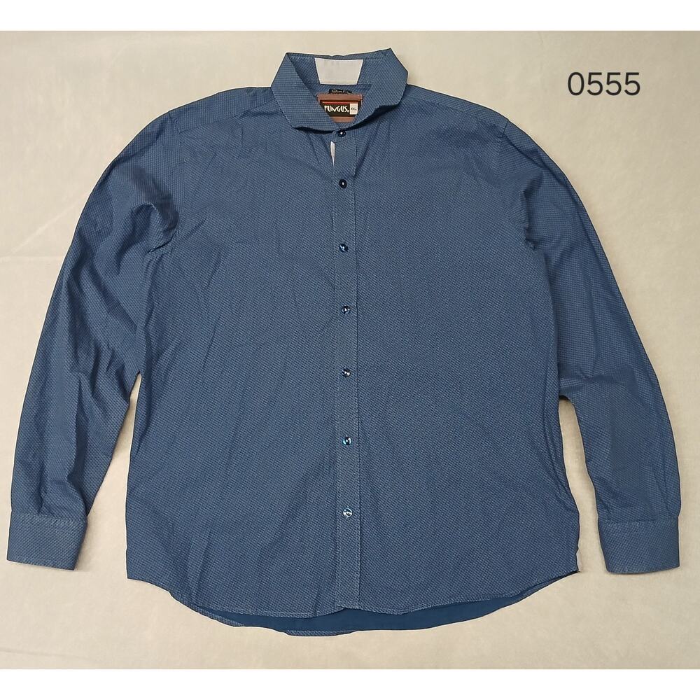Fungus XXL Slim Fit Blue Dress Casual Button Mens Short Sleeve Shirt